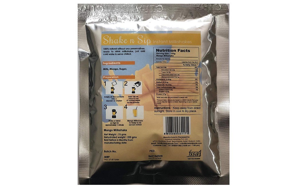 Cira Shake n Sip Mango Milkshake   Pack  75 grams